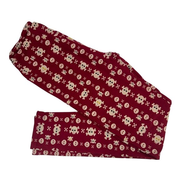 LuLaRoe OS Red Skull and Crossbones Leggings Women's Size 2-10 Halloween Goth - Picture 10 of 10
